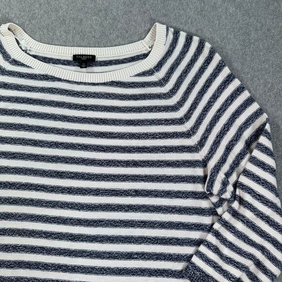 Talbots Striped Pullover Sweater Womens 1X Navy Blue/Pink 3/4 Sleeve Linen Blend - Picture 4 of 8